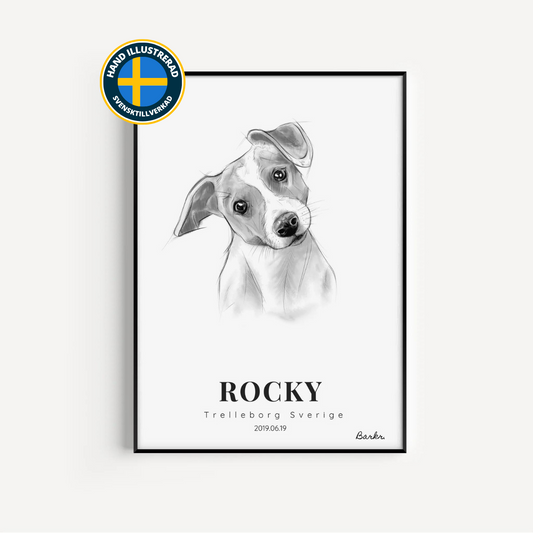 Handillustrirad hundtavla 40x60 + Högkvalitativ ram